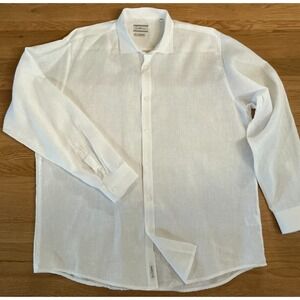 Santorini‎ Linen Collection Shirt Men's 4XL White 100% Linen Long Sleeve